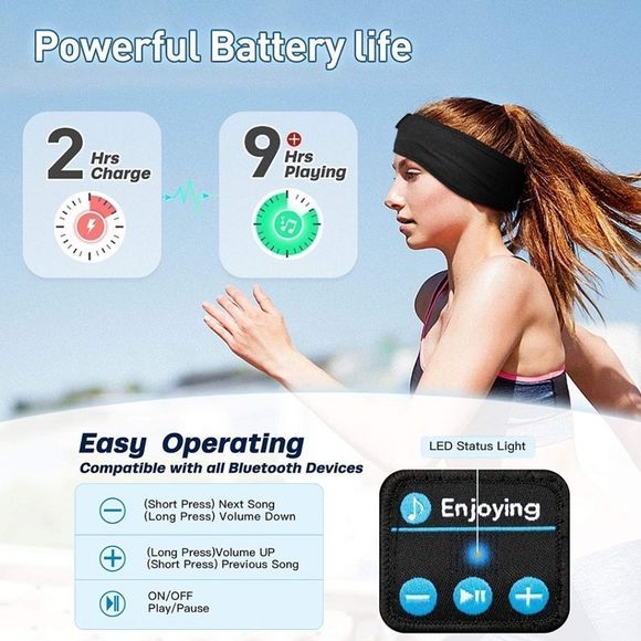 Wireless Music Headband Earbuds Headphones - Picture 3 of 7